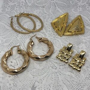 Bundle lot 4 gold tone vintage earrings statement